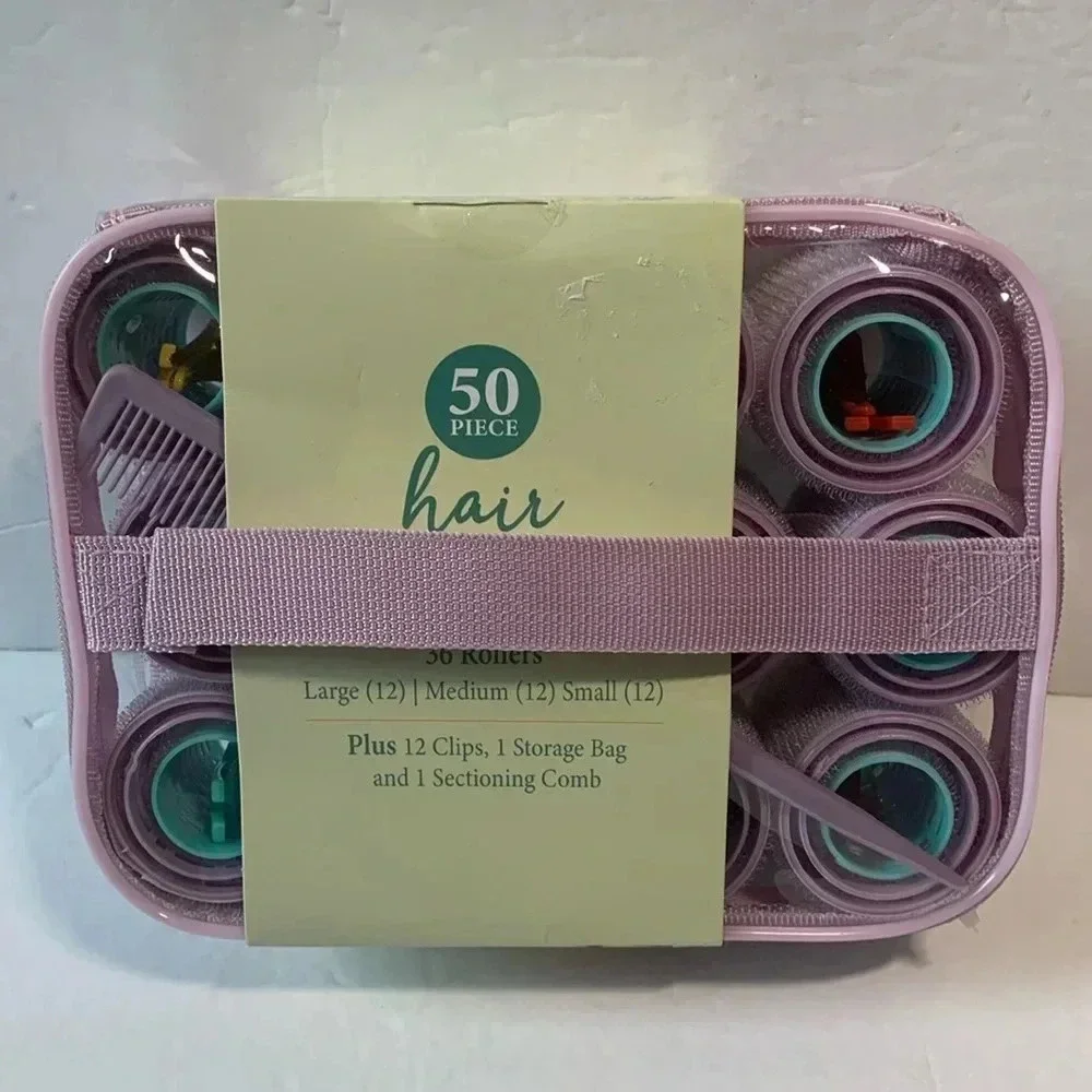 Self-Grip Hair Rollers Storage Case 36 Rollers Comb Clips Set New